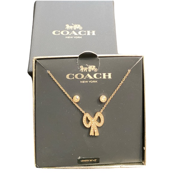 Coach Pave Bow and Earring Set Gold Tone - Picture 3 of 6